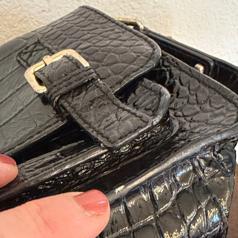 Kate Spade Black Croc Embossed Double Buckle Shoulder Crossbody Bag - Picture 7 of 16